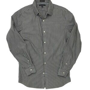 Banana Republic Grant Fit LS Button Up Shirt Charcoal Gray Stripe Office MED